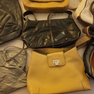 7 Purses sold together as a unit, Multiple brands and sizes, Varying colors